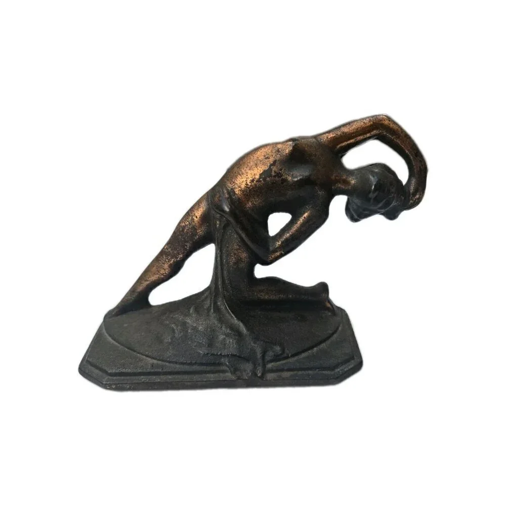 Antique 1930 Dancing Nude Female Cast Iron Book End Art Deco Art Nouveau Design